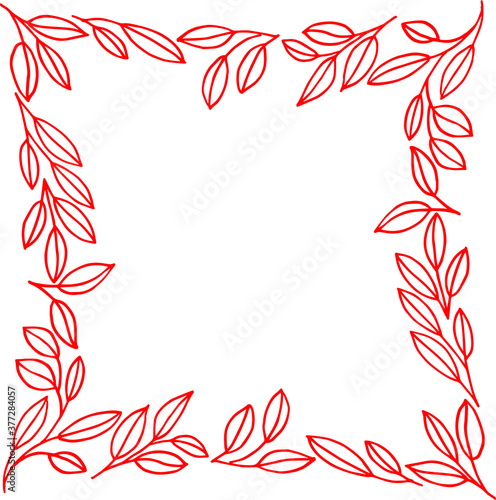 Frame made from red leaves. Leaves square frame.