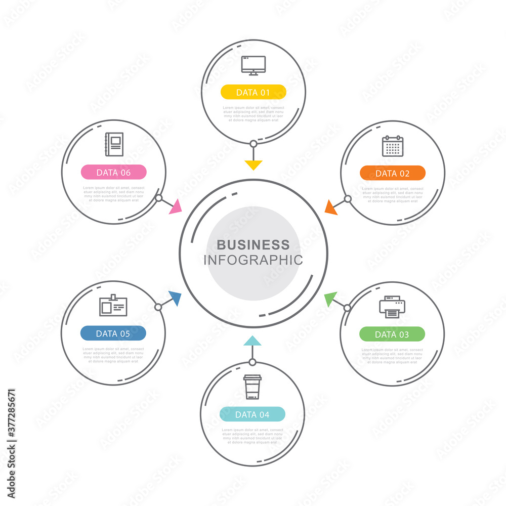 6 circle data timeline infographics template with thin line design. Vector illustration abstract background. Can be used for workflow layout, business step, banner, web design. 6 circle data timeline infographics template with thin line design. Vector illustration abstract background. Can be used for workflow layout, business step, banner, web design.