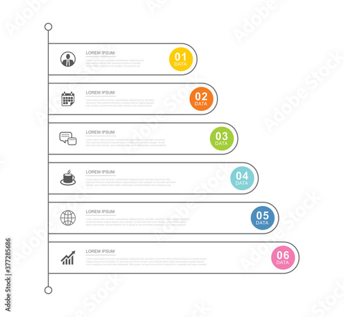 6 data infographics tab index template with thin line design. Vector illustration abstract background. Can be used for workflow layout, business step, banner, web design.
