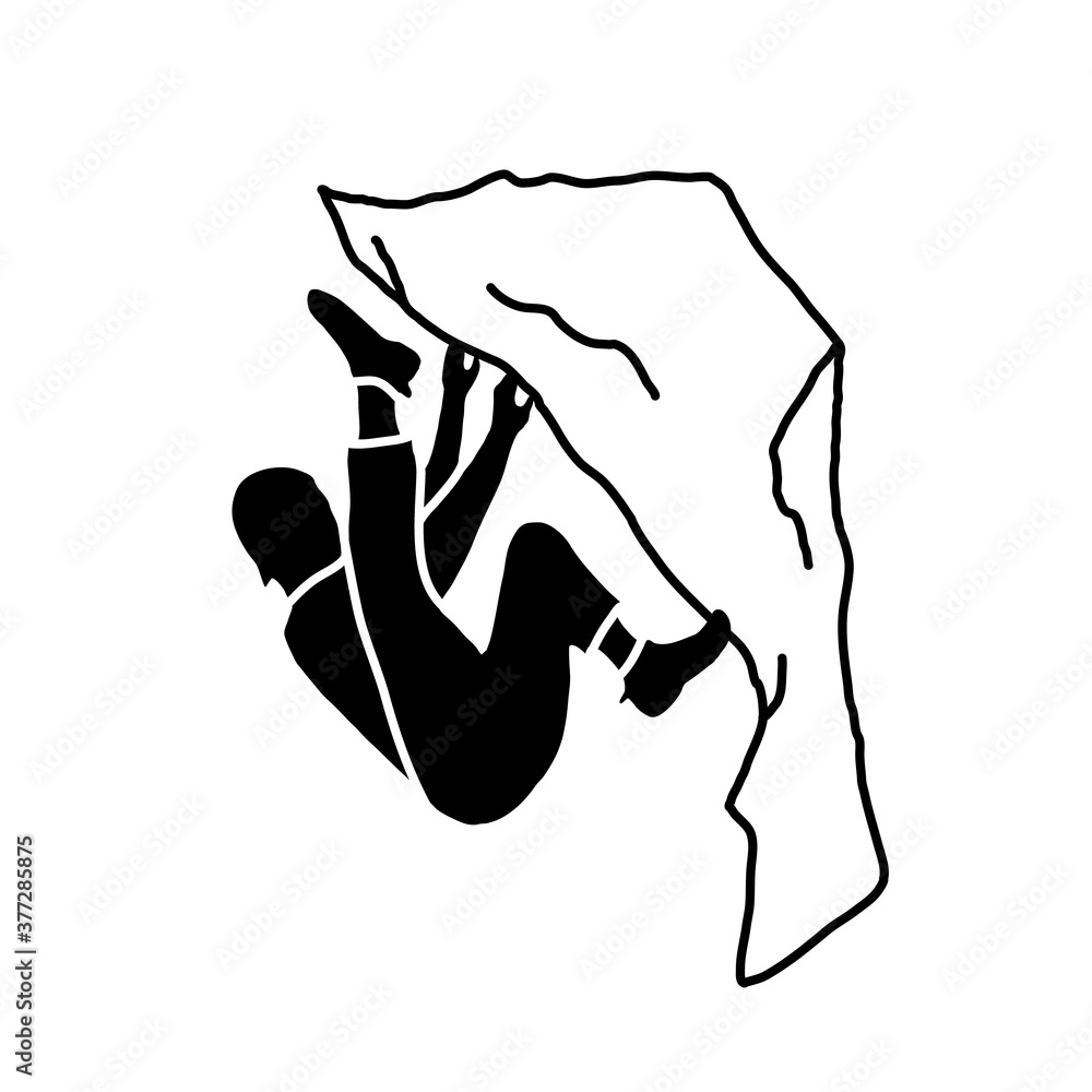 Obraz premium Climber silhouette an a rock vector illustration. Rock climbing badge. EPS 10