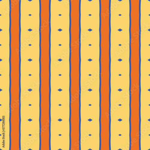Vector seamless pattern texture background with geometric shapes, colored in yellow, orange, blue colors.