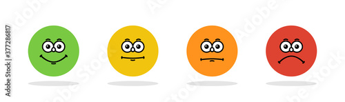 Emoticons. Feedback. Rating scale with smiles representing various emotions. Emoticon different mood. Evaluation of service. Emoji icon positive, neutral and negative. Vector illustration