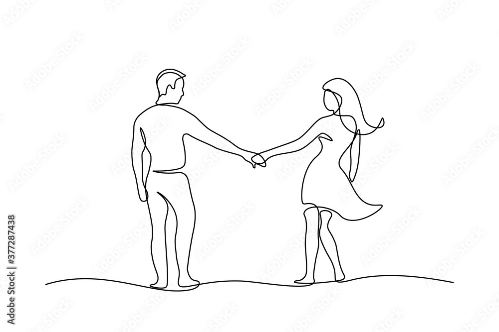 Young couple walking embracing. Sketch to line drawn by hand, isolated on  white background, Art Print | Barewalls Posters & Prints | bwc73217608
