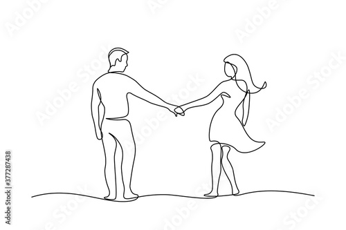 Continuous line drawing of couples hugging each other. Loving man and woman  sitting facing each other holding hands black linear sketch isolated on  white background. Romantic successful date 2119888 Vector Art at
