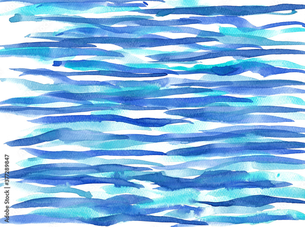 Blue waves, watercolor painting