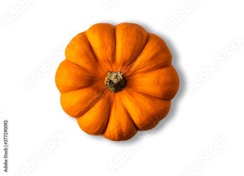 Orange pumpkin from above isolated on white