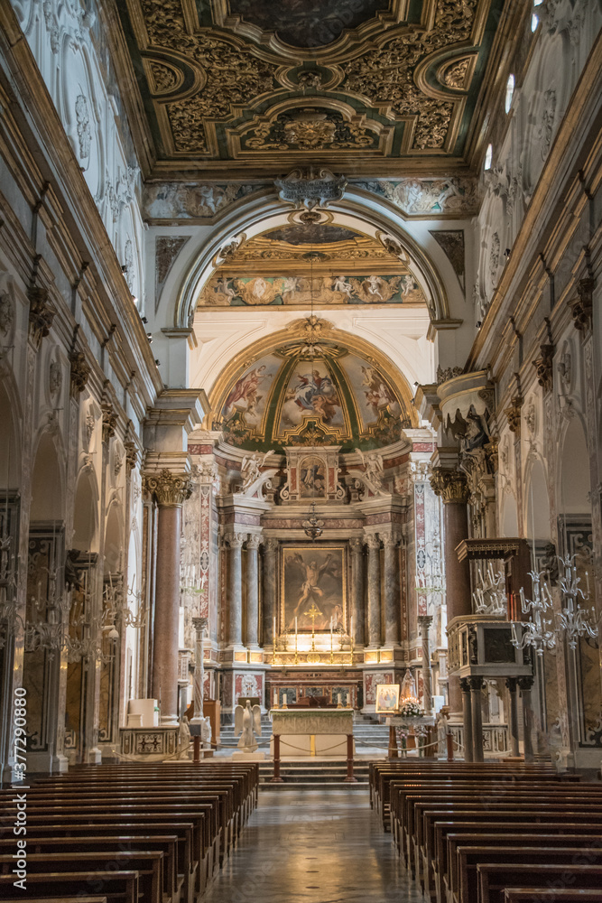 Amalfi, Italy - Aug 05, 2020: Interior of Saint Andrew Cathedral 