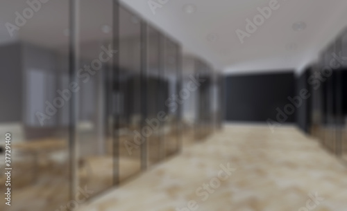 wood panels in the business center. office of the director of the company. Sunset. 3D rendering. Abstract blur phototography photo