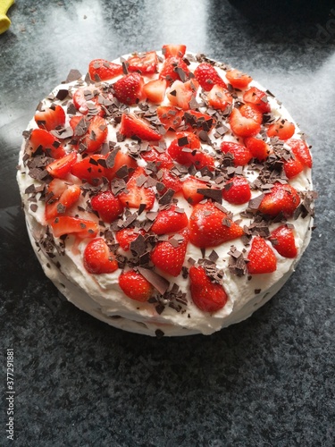 Hommade strawberry cake with cream photo