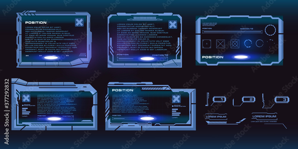 Set of futuristic techno frames for user interface HUD, games or