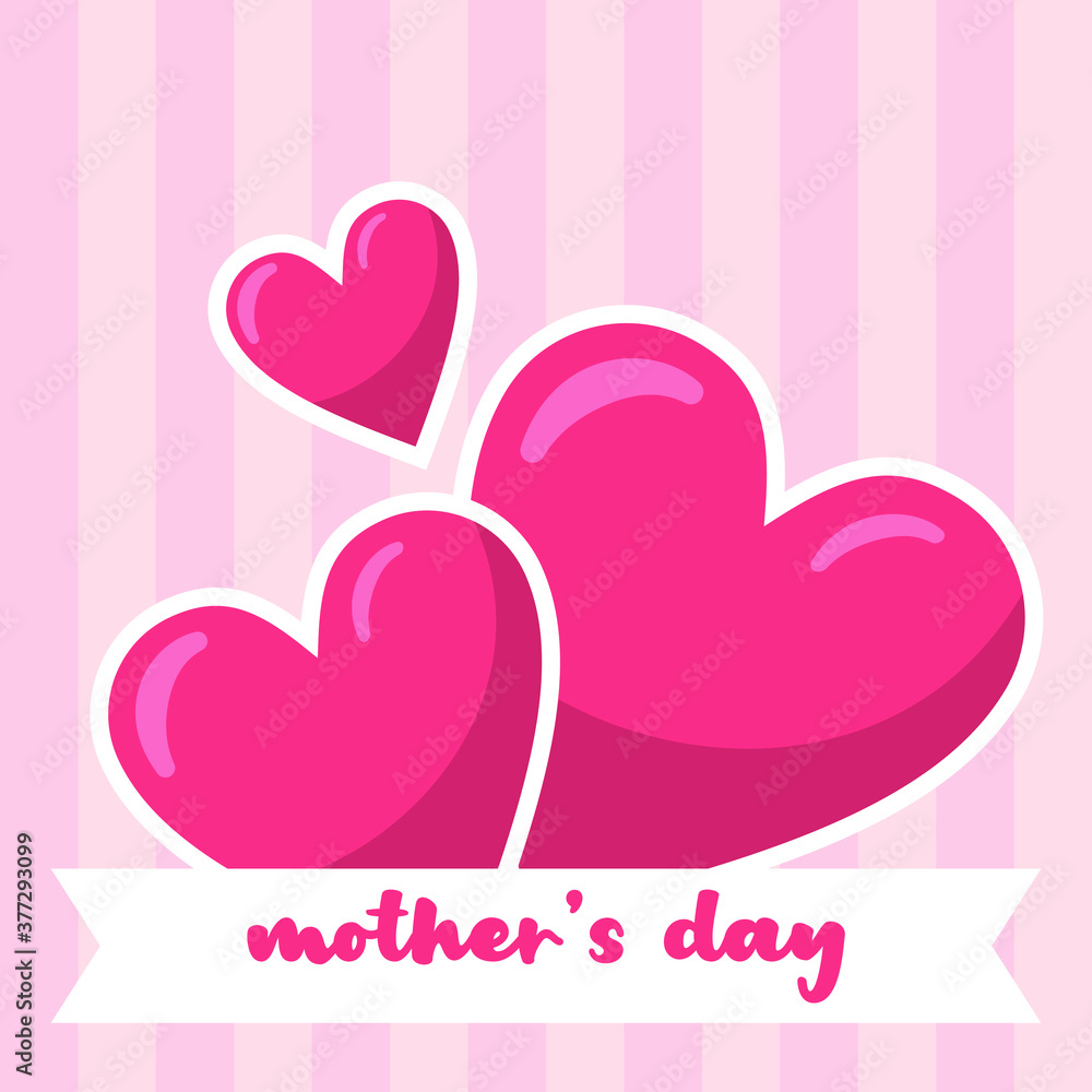 mothers day poster with love shape and pink background cartoon illustration design vector