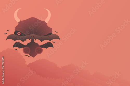 Vector of a bat airplane flying among small bats. 