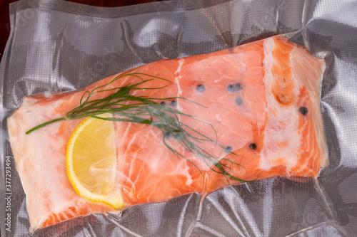 fresh salmon fillet in bag ready for sous vide 