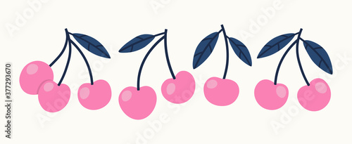 Vector illustration of pink cherries on a beige background. Vegan food illustration.
