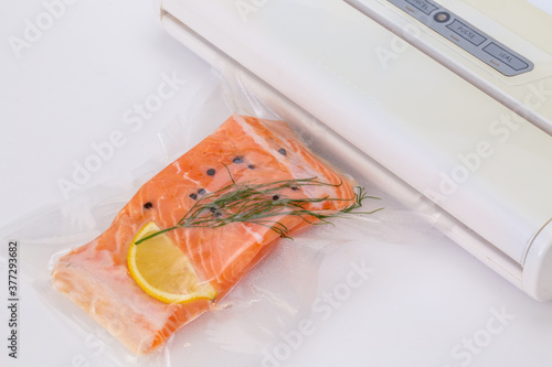 fresh salmon fillet in bag ready for sous vide