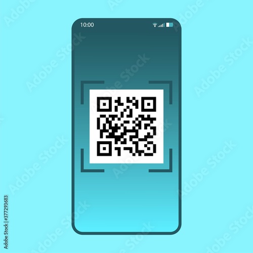 QR code on the phone screen. Vector illustration.