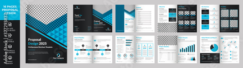16 page Multipurpose Brochure template, simple style and modern layout, Elements of infographics for Business Proposal, presentations, Annual report, Company Profile, Corporate report, advertising