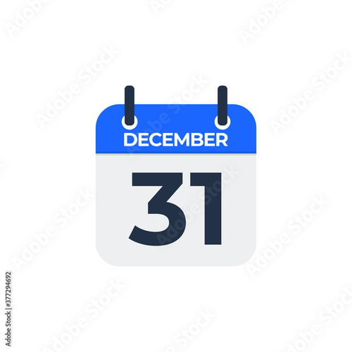 Flat vector calendar icon with the date 31th december.
