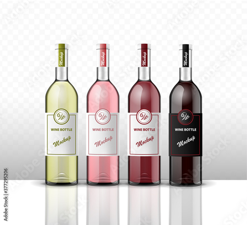 Mock up of four bottles of wine on a transparent background.
