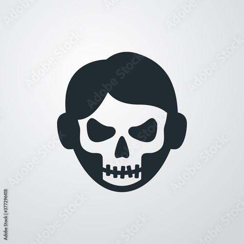 Feliz Halloween. Día de los muertos. Disfraz de zombi. Cabeza de hombre joven con máscara de calavera en fondo gris