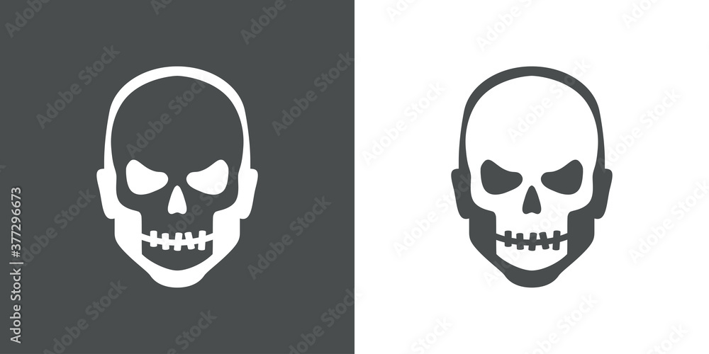 Feliz Halloween. Día de los muertos. Disfraz de zombi. Cabeza de hombre con máscara de calavera en fondo gris y fondo blanco Feliz Halloween. Día de los muertos. Disfraz de zombi. Cabeza de hombre con máscara de calavera en fondo gris y fondo blanco