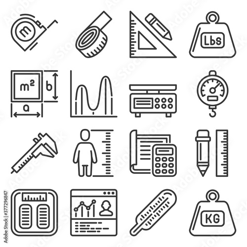 Measuring Tools and Scale Unit Icons Set. Vector