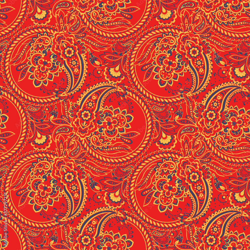 Paisley floral vector illustration in damask style. seamless background