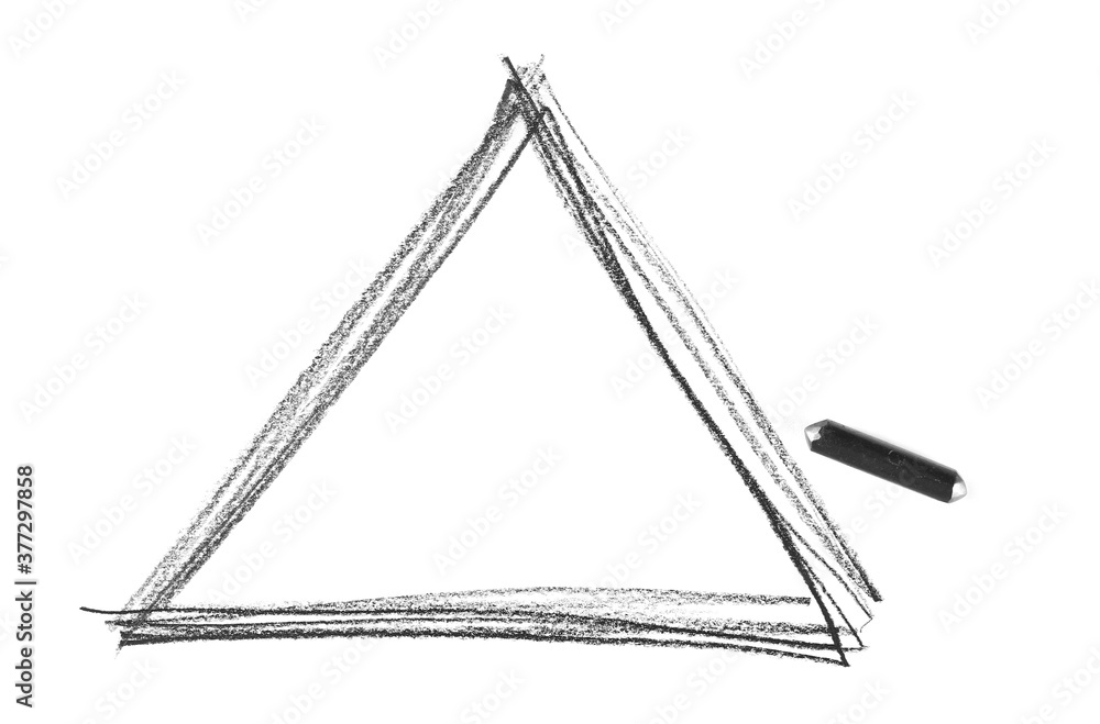Graphite stick with triangle hatching, sketching isolated on white background, top view Graphite stick with triangle hatching, sketching isolated on white background, top view