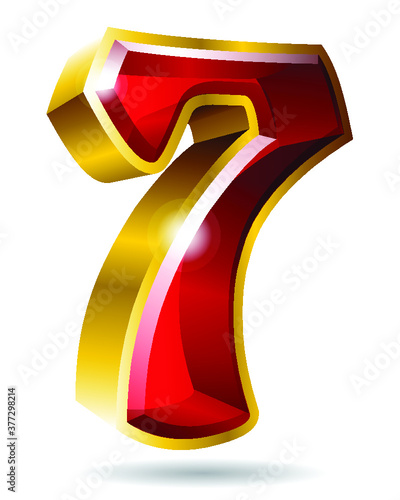 Gold number 7 isolated on white background. Vector illustration.