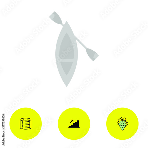 a boat icon and three bonus icons on white background, vector