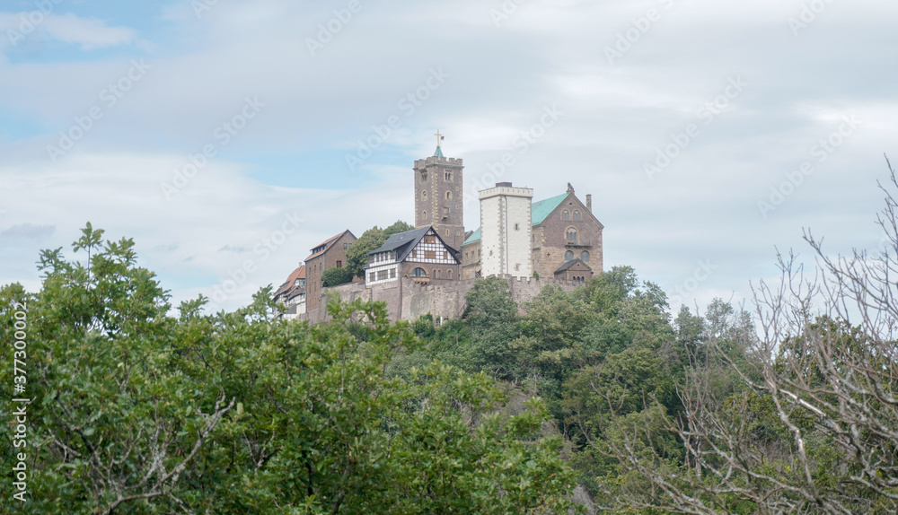 Wartburg Castle near Eisenach on the Hochrhöner hiking trail in Hessen, Germany.