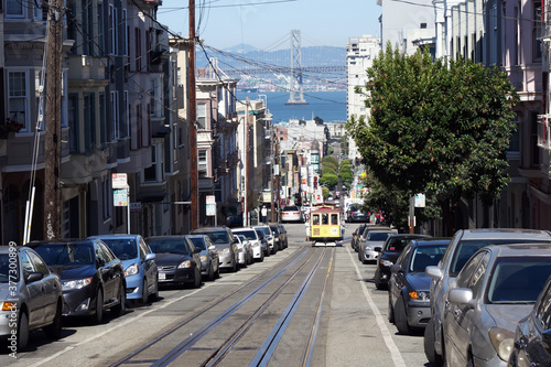 The vintage tram in San Francisco city  West coast  United States