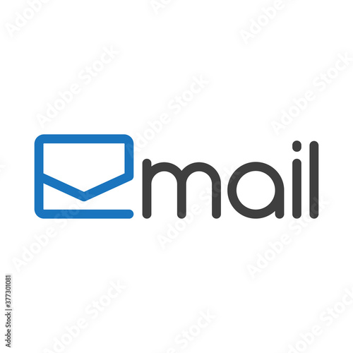Logotipo lineal con palabra email con letra e como sobre postal en azul y gris