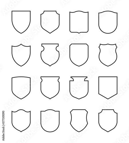 Set of outlined shield icons. Isolated protection and safety vector symbols.