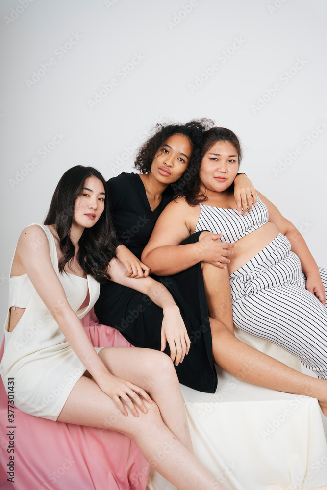 Portrait of diversity with african and thai women on white background. Portrait of diversity with african and thai women on white background.