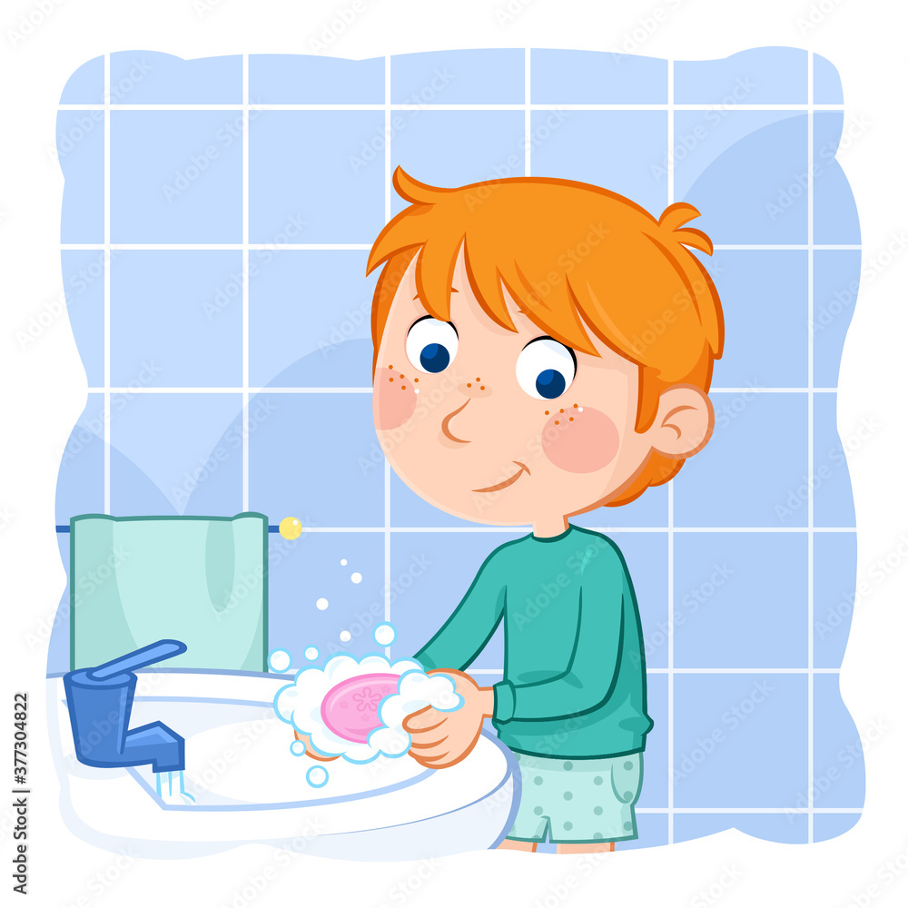 Kids and hygiene - Washing hands - Daily routine of a little boy with ginger hair
Kids and hygiene - Washing hands - Daily routine of a little boy with ginger hair