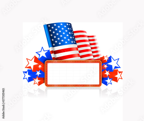Marquee board announcement in the colors of the national US flag. Vector