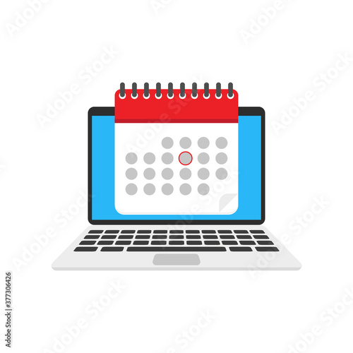 Laptop with calendar vector illustration. Online business plan isolated in flat style for concept