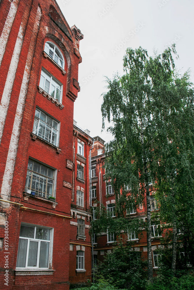 Red brick building in Dvor Proletarki district in Tver in Russia Red brick building in Dvor Proletarki district in Tver in Russia
