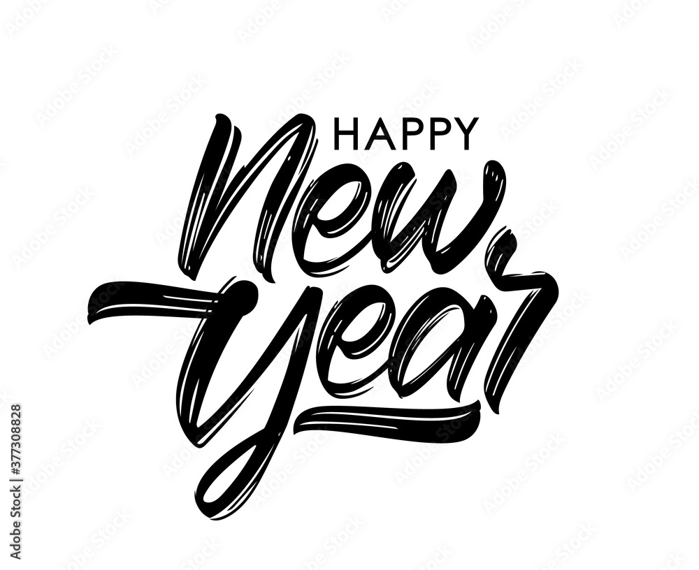 Fototapeta premium Vector Handwritten textured brush paint lettering composition of Happy New Year on white background