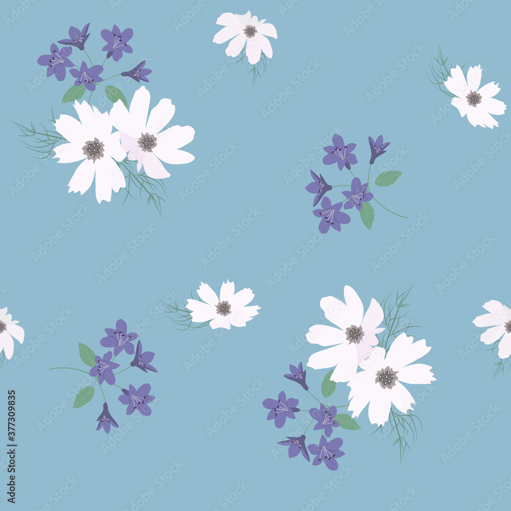 Seamless beautiful vector illustration with wildflowers