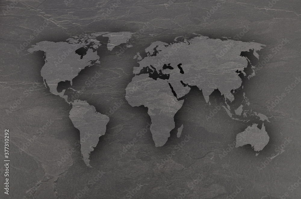 Karte von Weltkarte auf dunklem Schiefer