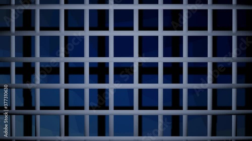 Wallpaper Mural metallic grille rotating by polygonal blue wall. Silver wire grid on dark abstract background.Abstract movie background, 3d render in fullHD quality Torontodigital.ca