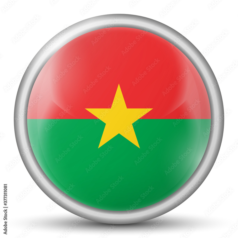 Glass light ball with flag of Burkina Faso. Round sphere, template icon. National symbol. Glossy realistic ball, 3D abstract vector illustration highlighted on a white background. Big bubble. Glass light ball with flag of Burkina Faso. Round sphere, template icon. National symbol. Glossy realistic ball, 3D abstract vector illustration highlighted on a white background. Big bubble.