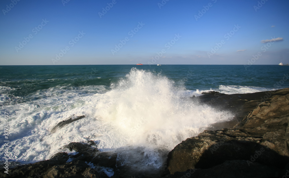 Fototapeta premium Rumeli Feneri is located on the European side of the Bosporus Strait's Black Sea entrance in Constantinople