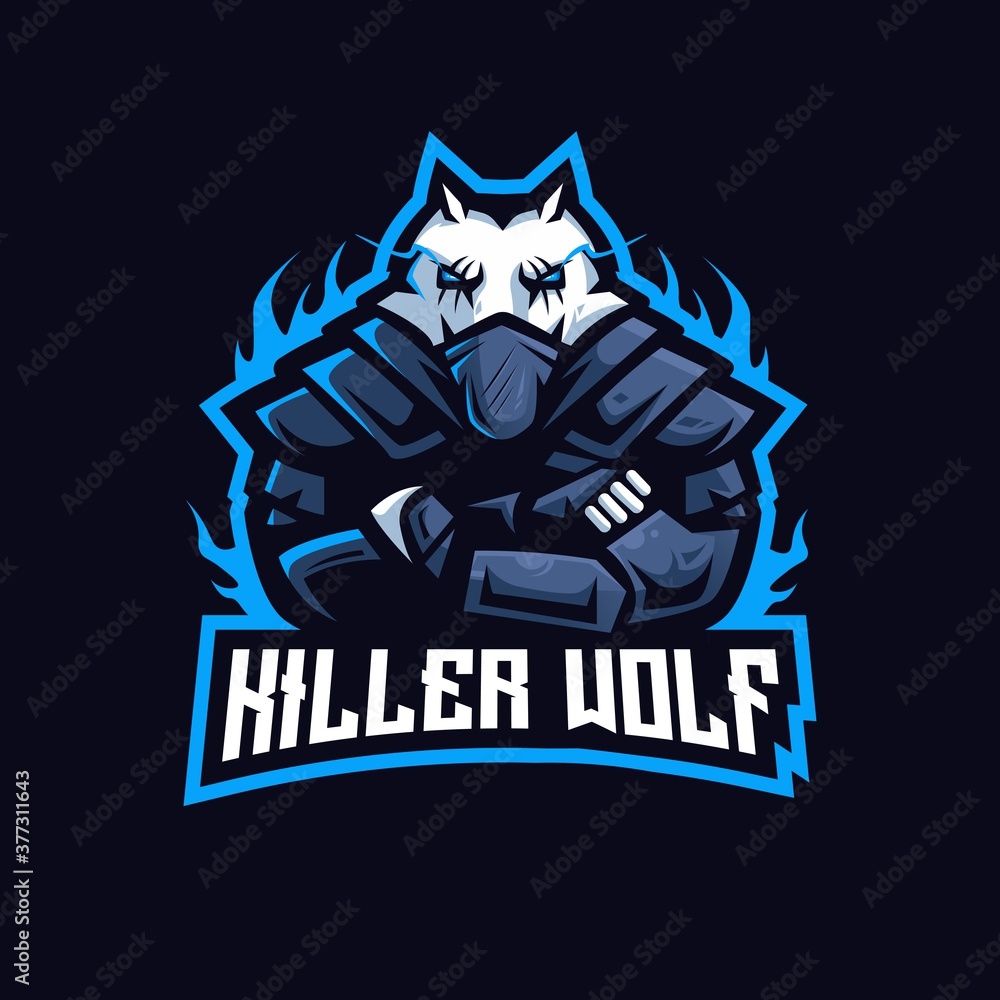 Killer Wolf e-Sport Mascot Logo Design Illustration Vector