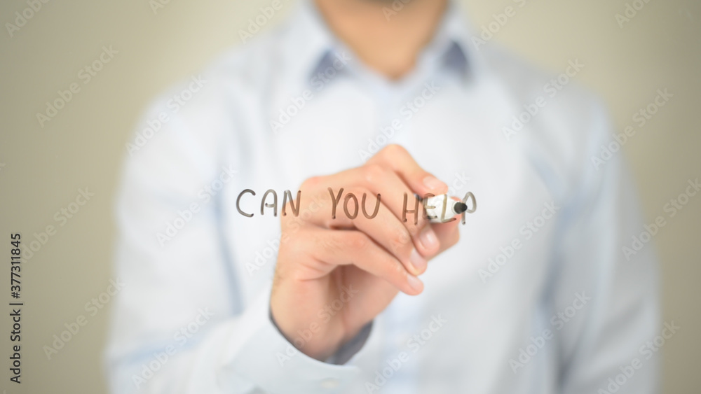 Can You Help ? , man writing on transparent screen Can You Help ? , man writing on transparent screen
