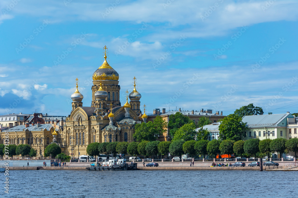 Saint Petersburg, view of Lieutenant Schmidt embankment in the area of Church of the assumption Metochion in the Kozelsk Optina