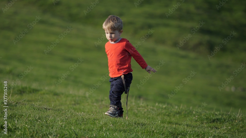 Blond hair child rising up from grass Blond hair child rising up from grass