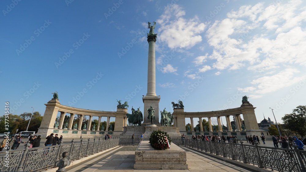 Millennium Monument in Heroes' Square of Budapest